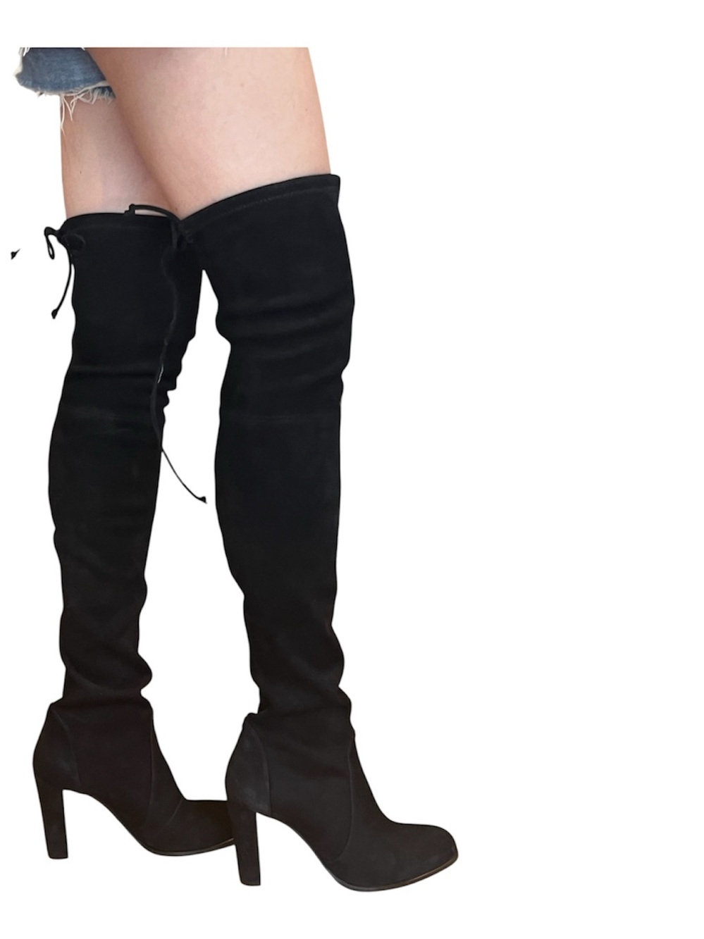 Stuart Weitzman Black Suede Over-the-Knee High Heel Boots